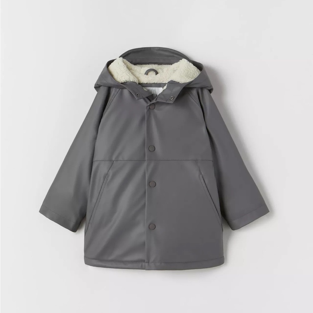 Zara Gray Rubberized Fleece Lined Raincoat